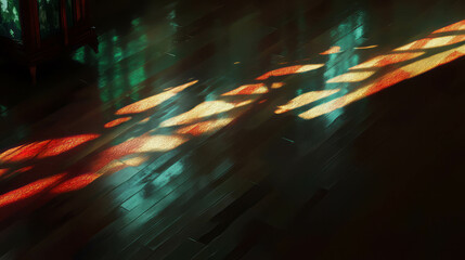 Poster - Abstract play of light and shadows on wooden floor creating chaotic pattern