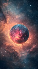 Wall Mural - glowing planet in the sky reflecting celestial beauty and stars against a dark cosmic background