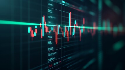 Poster - abstract financial chart with colorful candlestick patterns and digital display for trading and anal