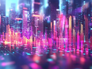 Poster - Stunning cityscape illuminated by neon lights at night capturing modern urban market trends and vibrancy