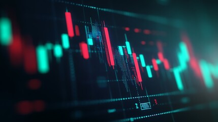 Poster - abstract financial chart with colorful candlesticks representing market trends and volatility analys