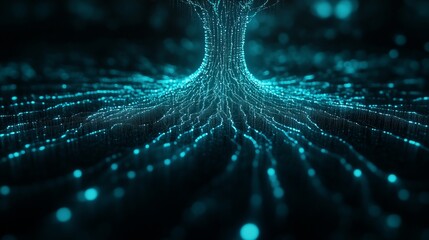 Poster - Digital Tree of Life Glowing Neuron Roots Connecting, Abstract Technology Background