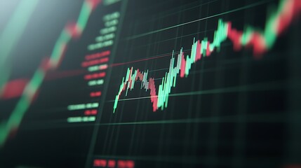 Poster - Abstract graph showing stock market trends with green and red candlestick formations and blurred background