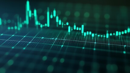 Poster - abstract green digital financial chart with trend line and data points for investment and trading co