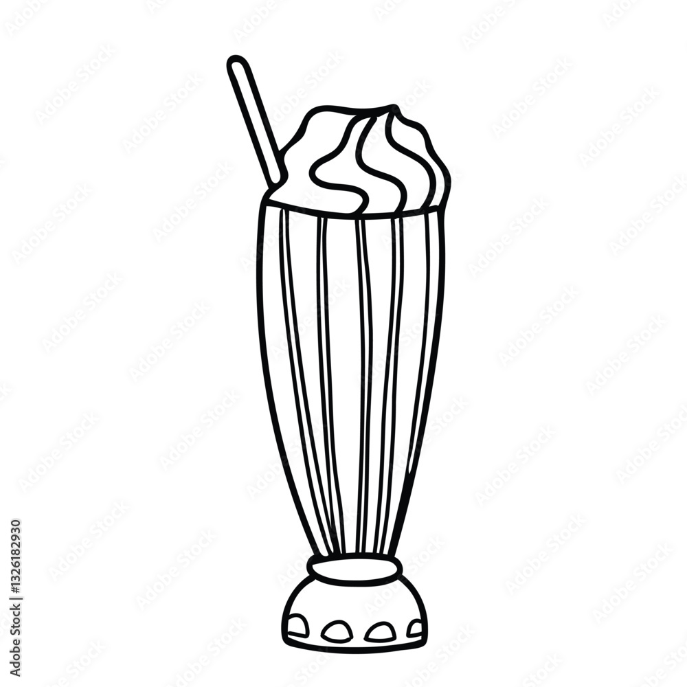 Milkshakes Web Milkshake with soft serve ice cream and Straw in Tall glass. Hand drawn ...