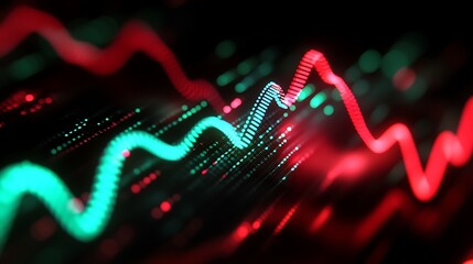 Poster - Abstract Stock Market Graph with Red and Green Lines Representing Trading Trends and Data Analysis