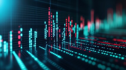 Poster - abstract visualization of digital stock market data with colorful graphical elements and light effec