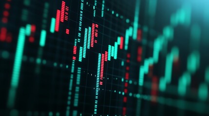 Poster - close-up view of financial data graph illustrating stock market trends and price fluctuations in gre
