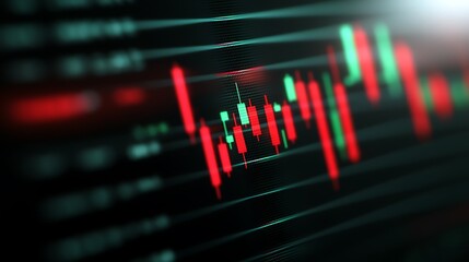 Poster - close-up view of stock market chart with candlestick patterns in green and red for financial analysi