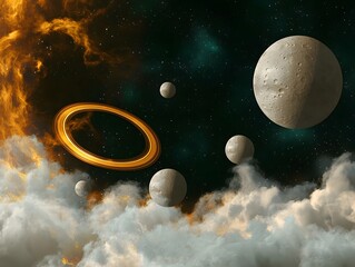 Poster - enigmatic suspended in the sky over an alien world creating a visually captivating scene of cosmic w