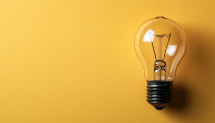 Poster - Single Lightbulb With Filament on a Bright Yellow Background, Concept Idea, Inspiration