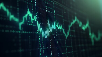 Poster - digital stock market chart with fluctuating graph lines and glowing data points in a technology back