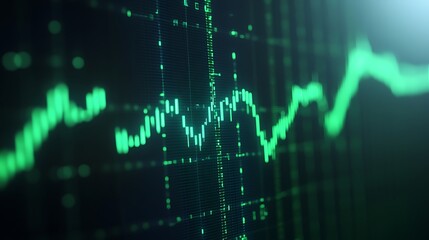 Poster - digital stock market graph visualization with green line and background data analysis representation