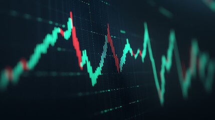 Poster - financial data visualization with colorful candlestick chart in dark background for stock market ana