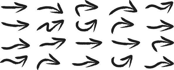 Poster - Hand drawn arrows set. Grunge arrow vector. 
Sketch arrow vector set. Vector arrows doodle on white background. Black arrow marker isolated hand draw. Grunge arrow brush