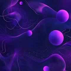 Poster - Abstract Neon Waves and Spheres: A Futuristic Design with Glowing Lines and Vibrant Colors