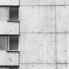 Poster - Brutalist Facade: Monochrome Concrete Building with Windows, Architectural Minimalism and Urban Textures in Stark Contrast
