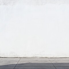 Fototapete - Minimalist Urban Scene: White Wall and Concrete Pavement, Shadows and Textures