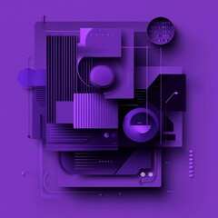 Aufkleber - Modern Abstract Composition with Geometric Shapes and Lines in Shades of Purple and Violet