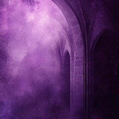 Aufkleber - Mystical Purple Arches: A Gothic Sanctuary Bathed in Ethereal Light and Shadow