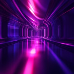 Aufkleber - Neon Cyberpunk Tunnel: Abstract Geometric Pattern with Glowing Lights, Futuristic Perspective and Purple Reflections