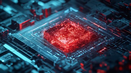Poster - unveiling the digital core: a mesmerizing close-up of a high-tech microchip or central processing un
