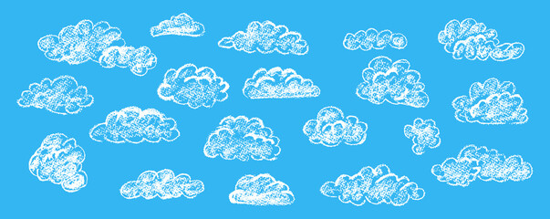Wall Mural - set of abstract pencil clouds. hand drawn cartoon cloudy sky. vector illustration of collection of w