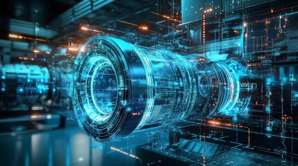 Poster - Futuristic Machinery: A high-tech, detailed illustration of complex machinery in a futuristic, possibly industrial setting, emphasizing advanced technology and engineering