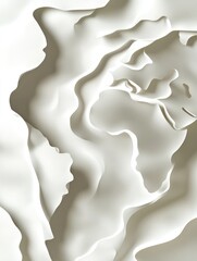 Poster - Abstract rendered 3D topographic relief map in shades of white with subtle shadows suggesting depth and contours. The artwork depicts a complex landscape with smooth flowing curves and variations in