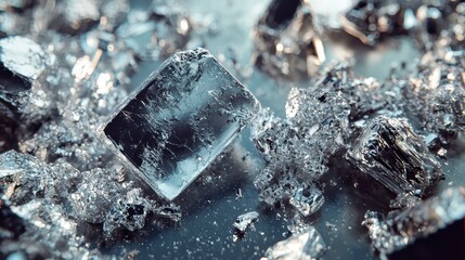 Poster - silver cube and shards: a striking macro shot highlighting the captivating beauty of silver, with a 