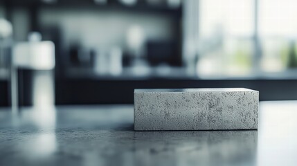 Poster - concrete block on table: a minimalistic composition features a rough-hewn concrete block resting on 