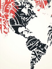 Poster - Abstract graphic illustration with white red and black geometric shapes and textures on a beige background