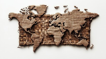 Poster - Abstract representation of the world map constructed with a grid pattern in brown and beige hues on white background