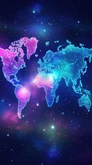 Poster - Abstract digital world map with colorful constellation effect against dark space background illustration
