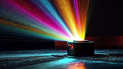 Poster - Scanner captures colorful light beams radiating from a central point against a dark background, moving scanner over black background
