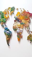 Poster - World map mosaic made with colorful pixels displayed against a white background