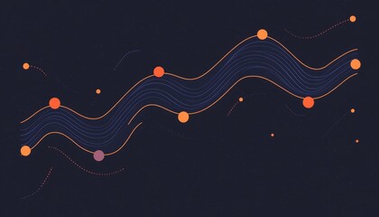 Poster - Abstract Circuit Pattern with Orange Dots and Blue Line on Dark Background, Minimalist Vector Graph