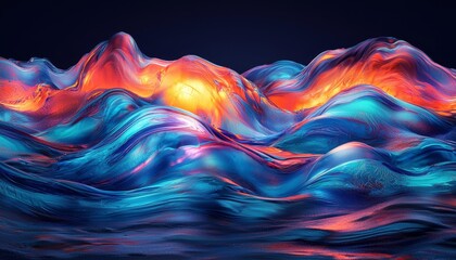 Aufkleber - Abstract Waves of Vibrant Blue, Cyan, Red, and Orange Flowing, Translucent and Dynamic