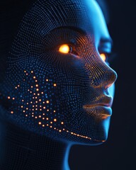 Poster - Close-up of a woman's face featuring a striking glowing orange eye set against a dark background