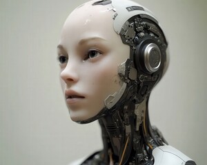 Poster - A modern robot equipped with headphones engaged in listening and processing audio inputs