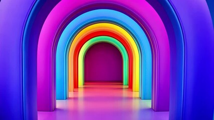 Poster - Vibrant rainbow arches create a mesmerizing corridor of color in an artistic space, Colorful rainbow arches with vibrant gradient hues