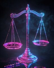Poster - Modern scale with blue and pink light emphasizing contemporary design and innovative measurement techniques