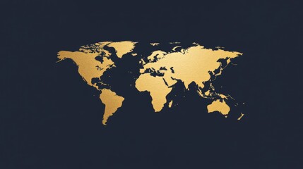 Poster - Golden world map illustration on dark blue background representing global communication and international relations
