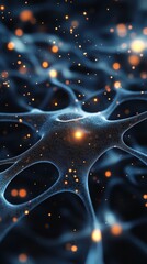 Poster - Cell illuminated with vibrant orange light representing cellular activity and biological processes