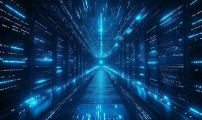 Wall Mural - a captivating futuristic digital tunnel with blue light streaking through it, conveying technology and data 