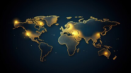Poster - Glowing world map composed of luminous particles against a dark background depicting global connectivity and data visualization