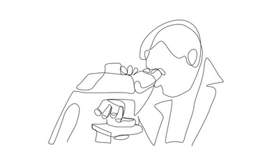 Wall Mural - continuous line single line of man professional scientist microscope science technology for biology 