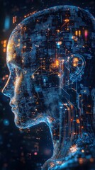 Poster - Conceptual image of a human head with circuit patterns in the background representing technology