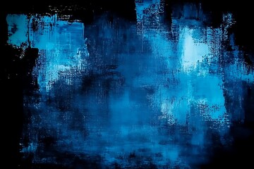 Poster - Abstract blue painting background with dark contrasting shades and textures