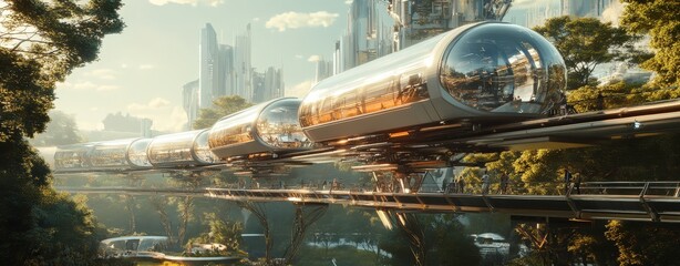 Poster - Powerful train traveling across a majestic bridge with scenic views of the surrounding landscape